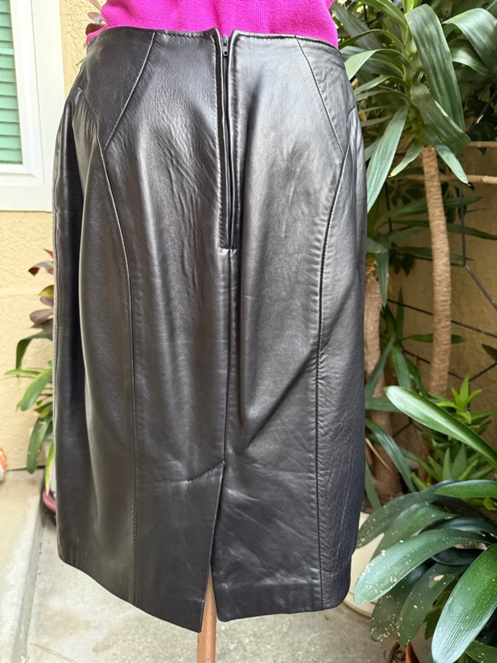 Vintage Positano black genuine leather midi skirt